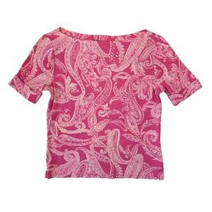 Lauren Ralph Lauren Shirt Women Petite S Pink Paisley Print Preppy Y2k 2000s Vtg